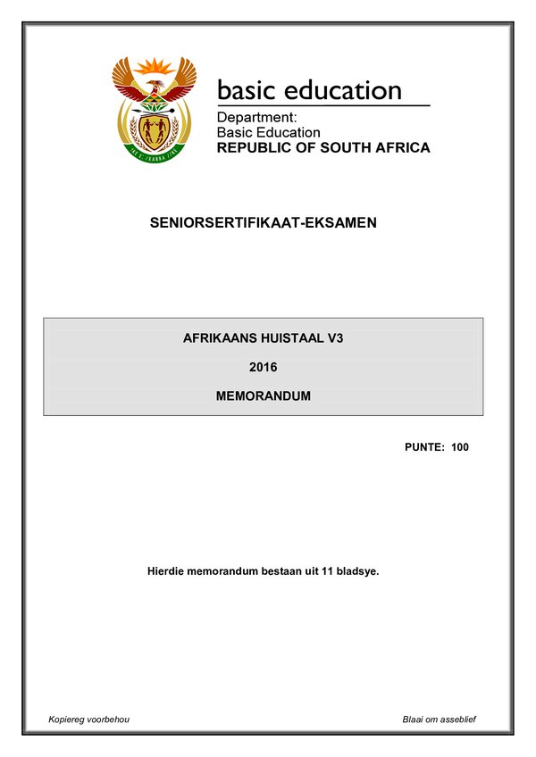 Afrikaans Hl P3 Memo Gr12