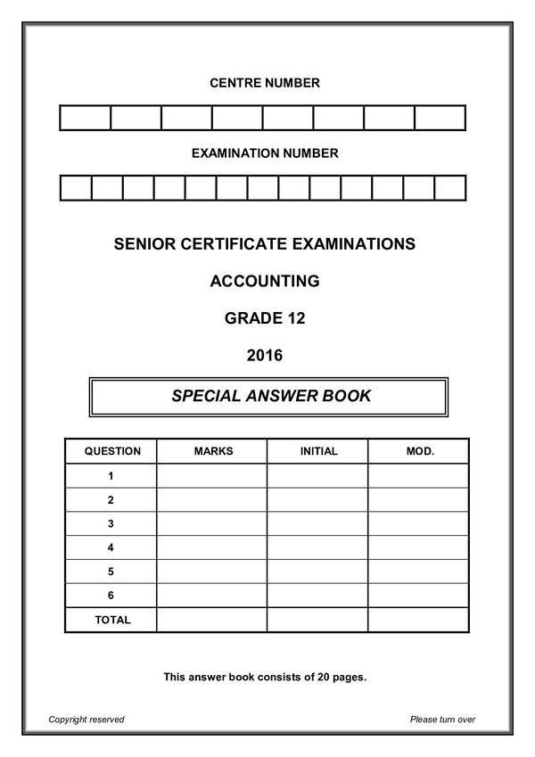 Grade 12 English past paper 2016 – Paper 1 Answer Book (English) gr12