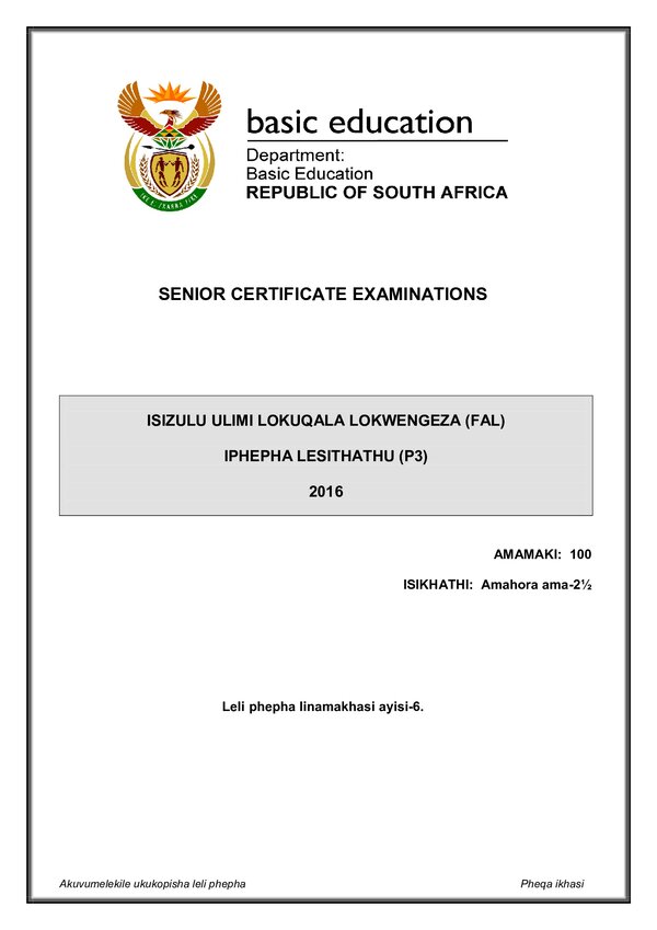 Isizulu Fal P3 Gr12