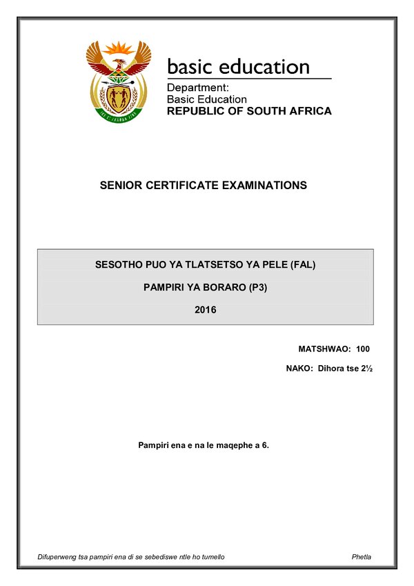 Sesotho Fal P3 Gr12