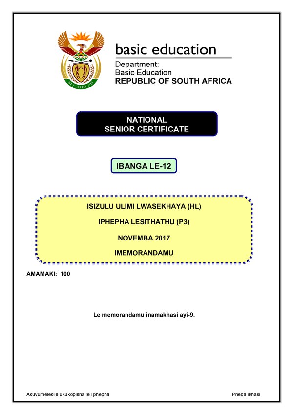 Isizulu Hl P3 Memo