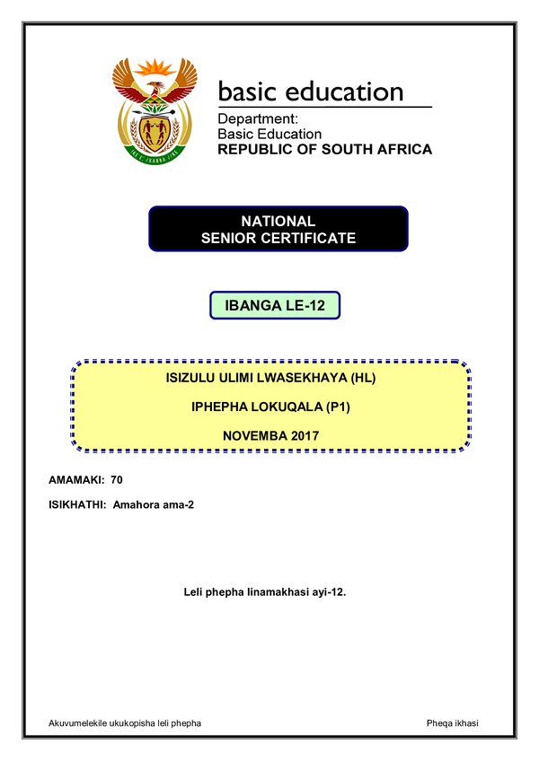 Isizulu Hl P1