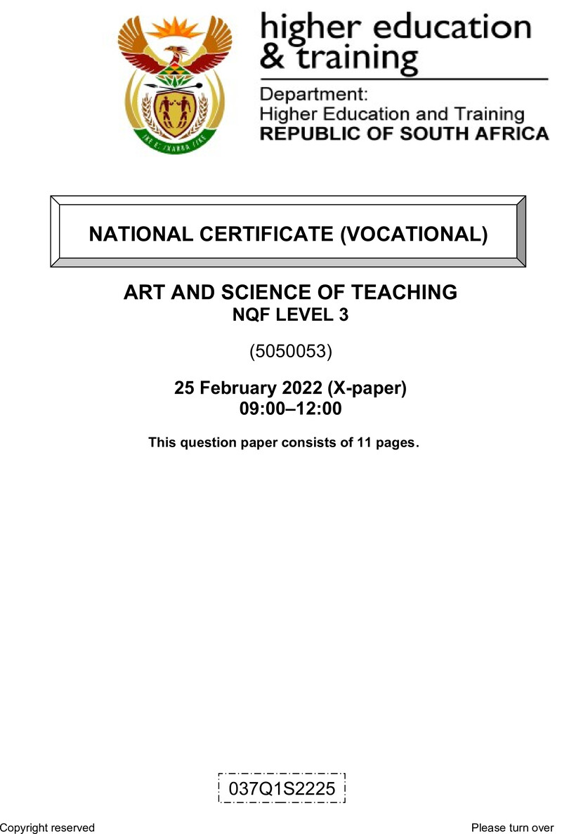 Art And Science Of Teaching L3 QP Feb 2022 Ed Bedeker