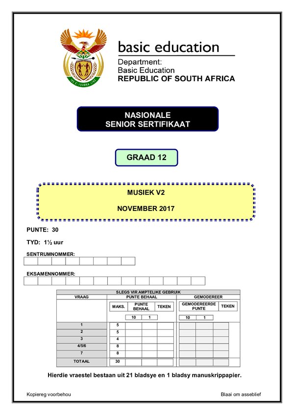 Music Paper 2 (Afrikaans)