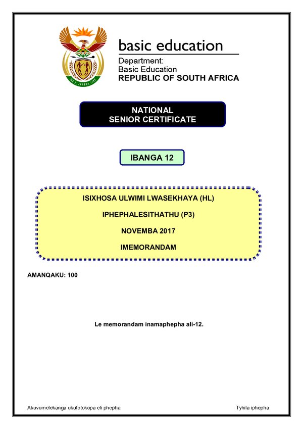 Isixhosa Fal P3 Memo