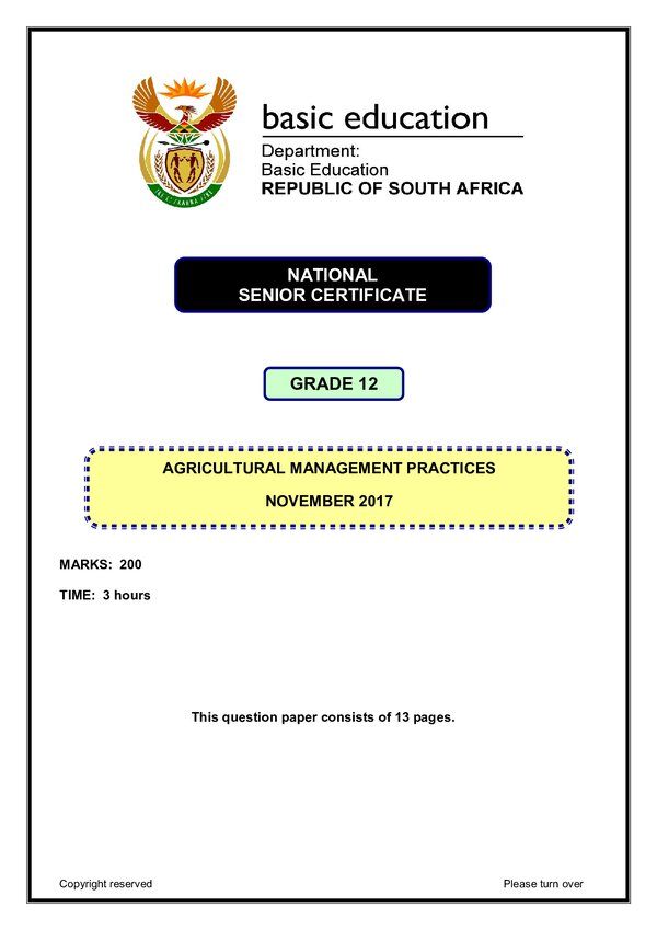 Grade 12 English past paper 1993 – Agricultural Management Practices Paper 1 (English)