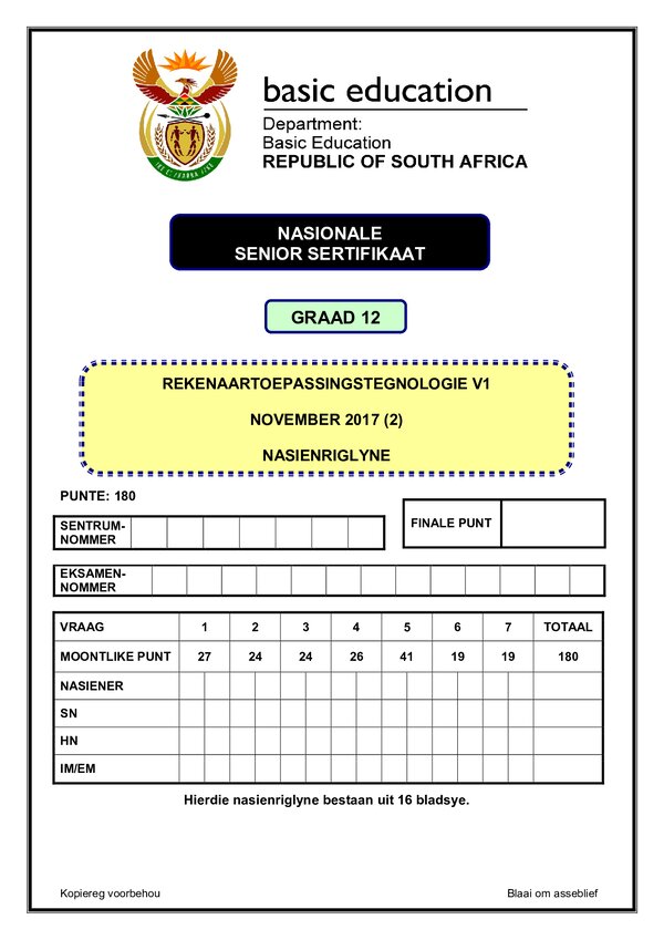 Computer Application Technology Memo 1 (Afrikaans) Rewrite