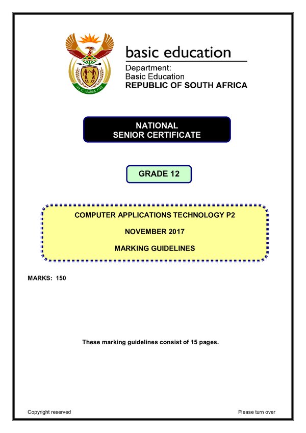 Grade 12 English past paper 2017 – Computer Application Technology Memo 2 (English)