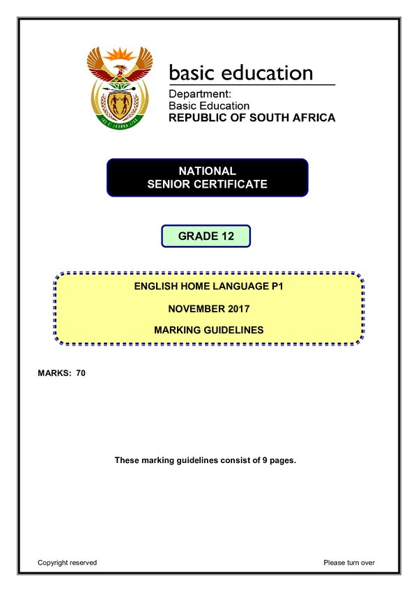 English Hl P1 Memo