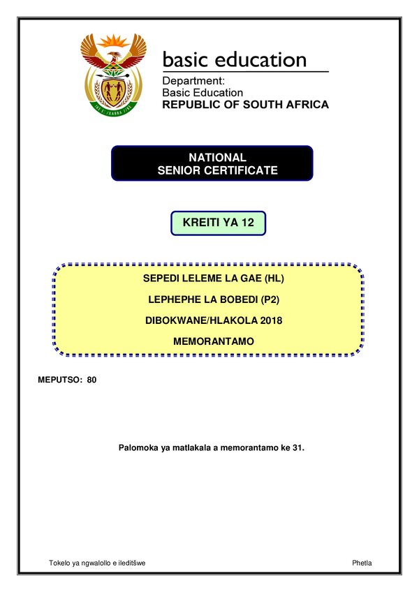 Sepedi Hl P2 Memo