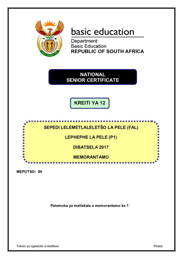 Sepedi Fal P1 Memo