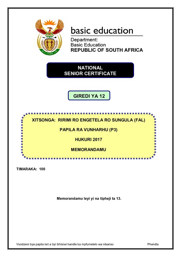 Xitsonga Fal P3 Memo