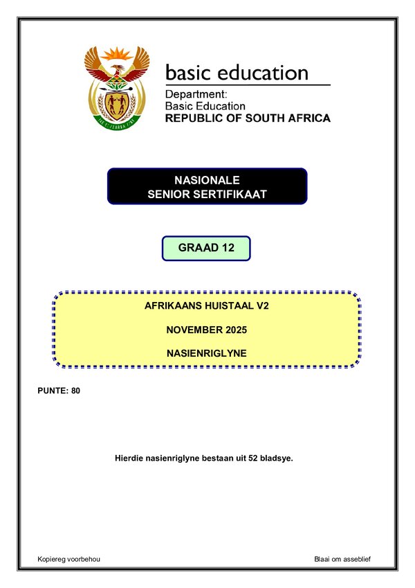 Grade 12 Afrikaans past paper 1994 – Afrikaans HL P2 memo