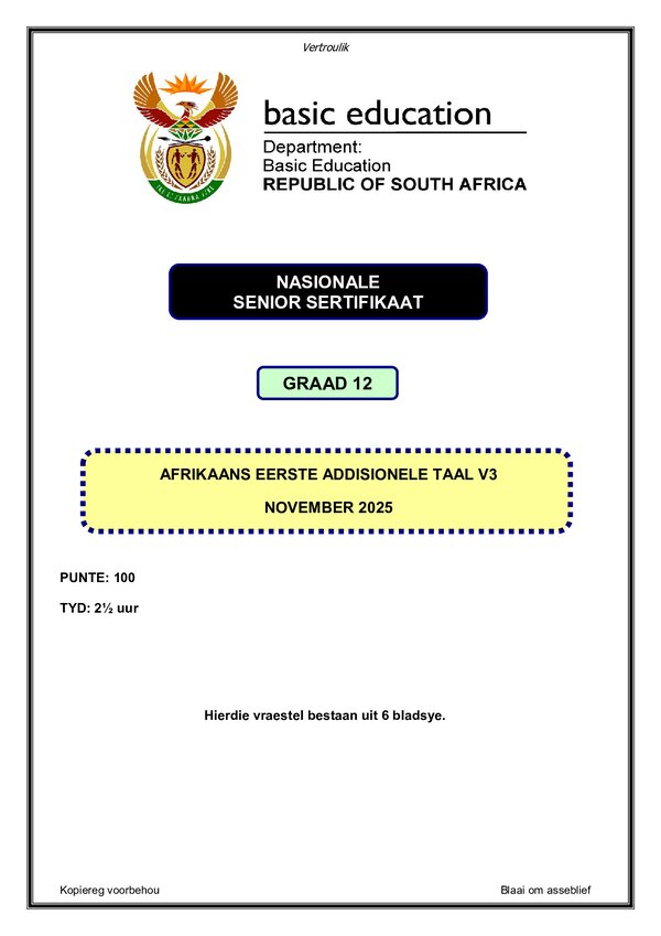 Grade 12 Afrikaans past paper 2000 – Afrikaans FAL P3