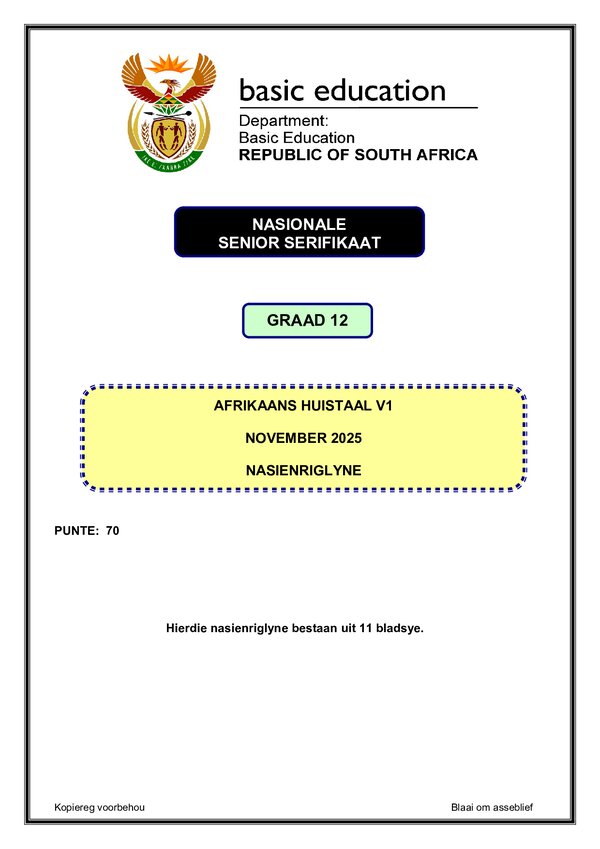 Afrikaans Hl P1 Memo
