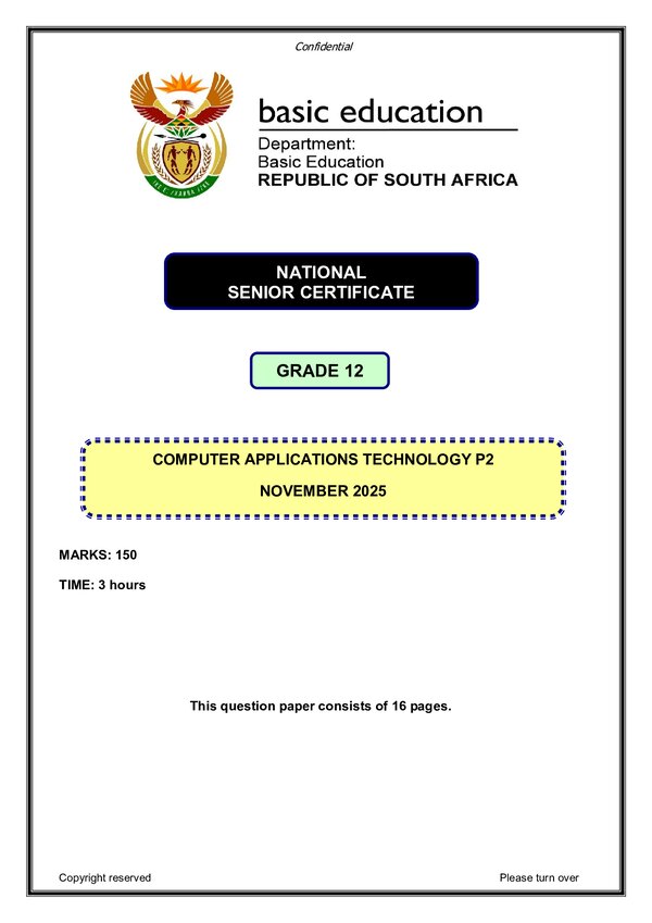 Grade 12 English past paper 2025 – Computer Application Technology Paper 2 (English)