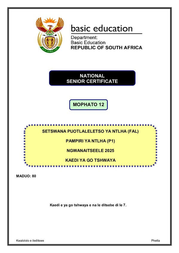 Setswana Fal P1 Memo