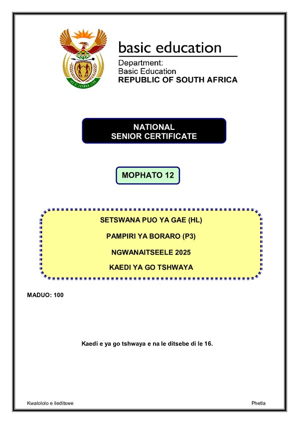 Setswana Hl P3 Memo