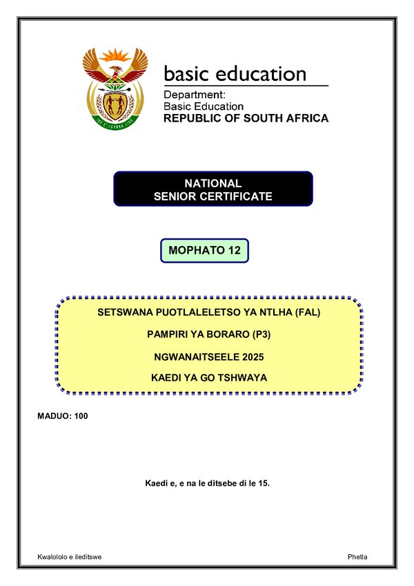 Setswana Fal P3 Memo
