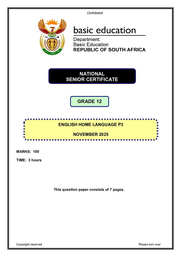 Grade 12 English past paper 2025 – English HL P3