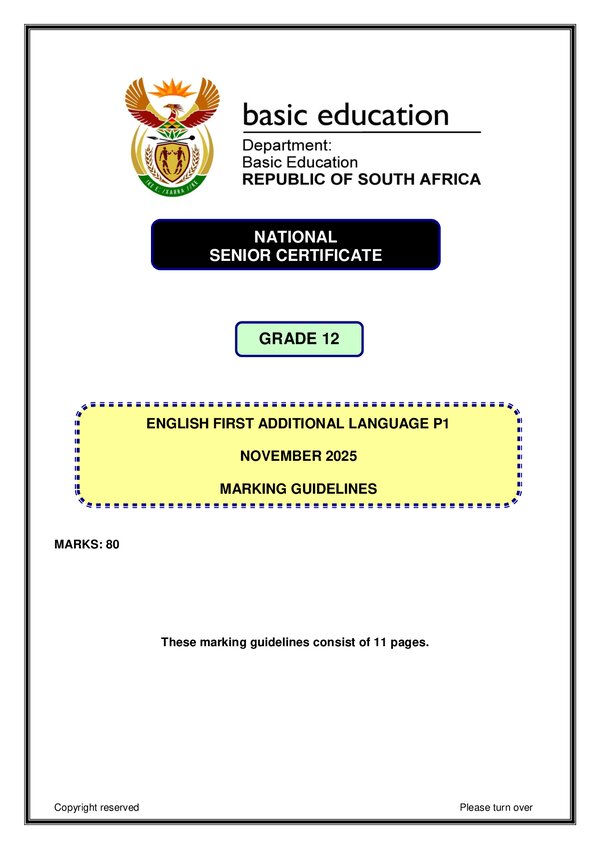 Grade 12 English past paper 2023 – English FAL P1 memo