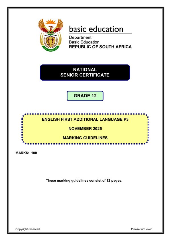 Grade 12 English past paper 2021 – English FAL P3 memo