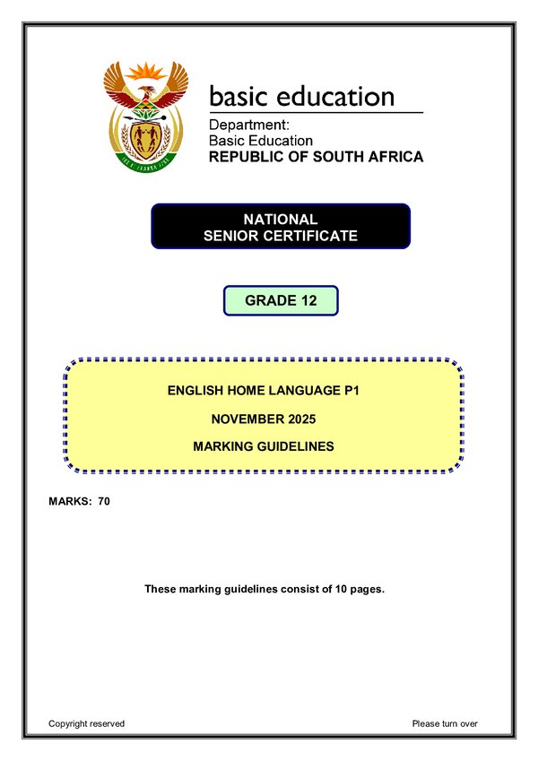 English Hl P1 Memo