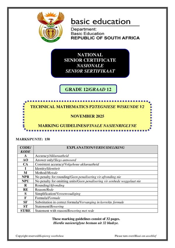 Technical Mathematics Memo 2 (Afrikaans And English)