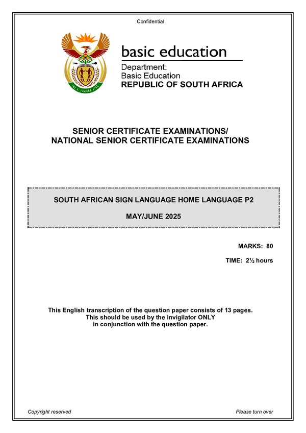 South African Sign Language Final Sasl Hl Paper 2