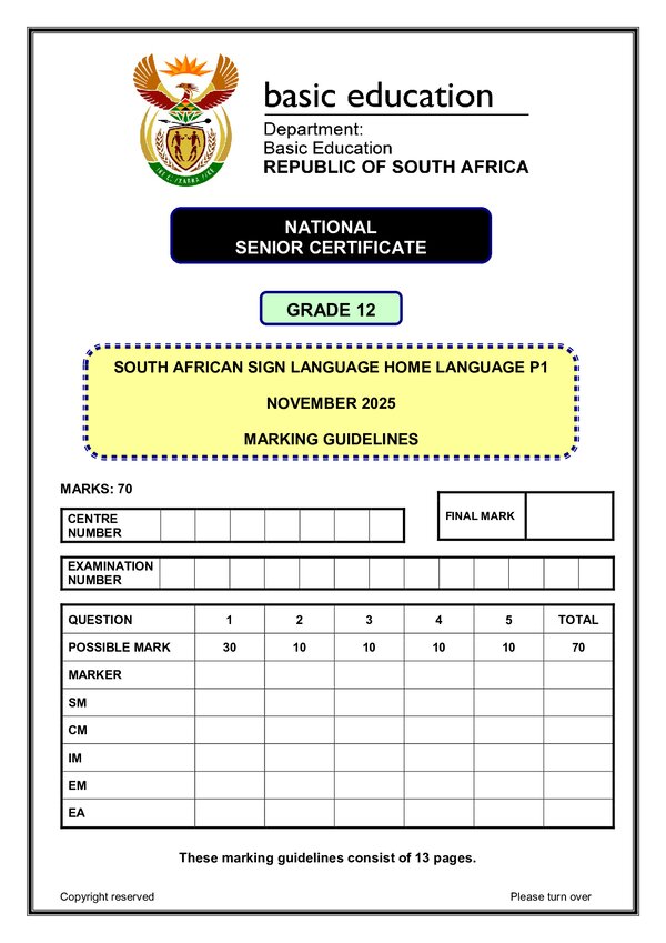 South African Sign Language Final Sasl Hl Memo 1