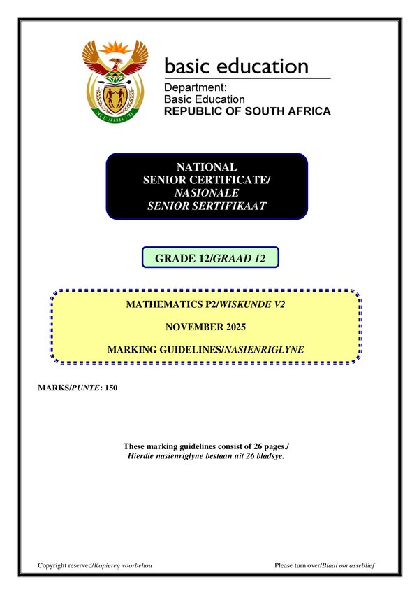 Mathematics Memo 2 (Afrikaans English)