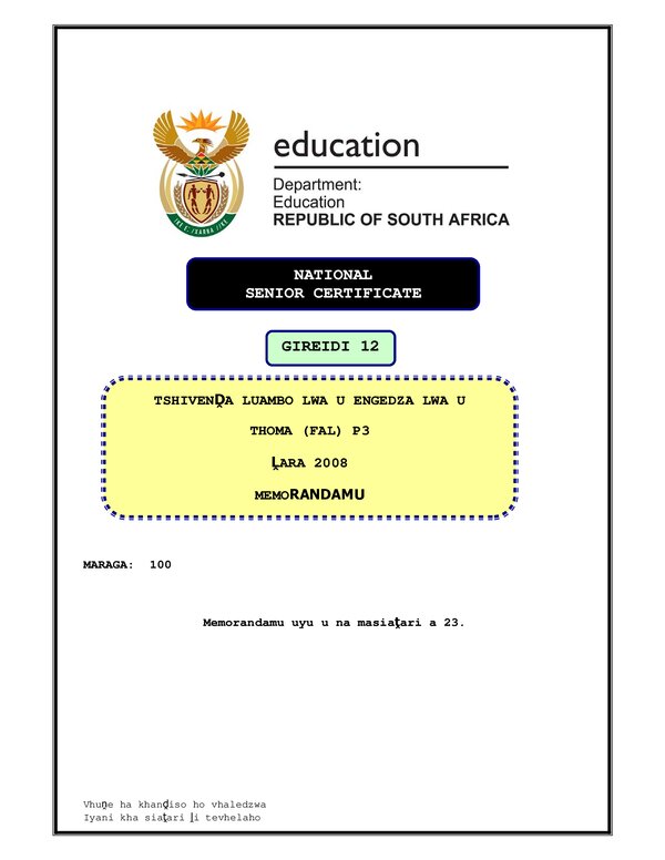 Tshivenda Fal P3 Memo
