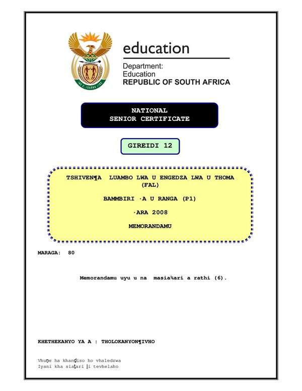 Tshivenda Fal P1 Memo
