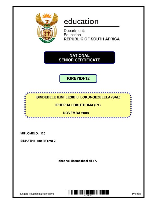 Isindebele Sal P1 (Gauteng)