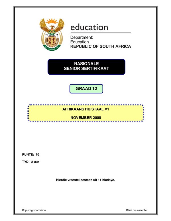 Grade 12 Afrikaans past paper 2007 – Afrikaans HL P1