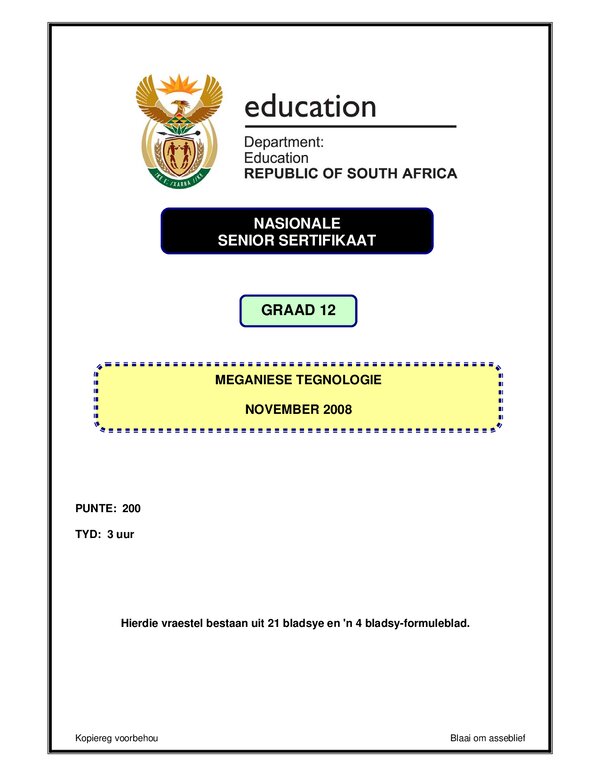 Mechanical Technology P1 Afrikaans