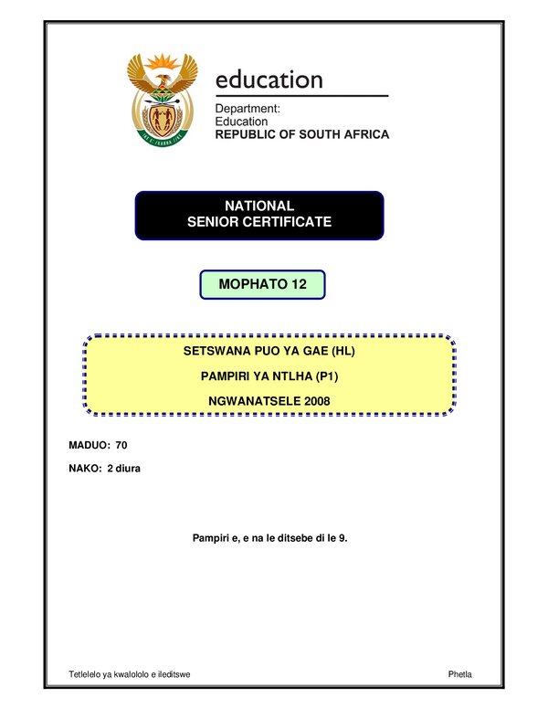 Setswana Hl P1
