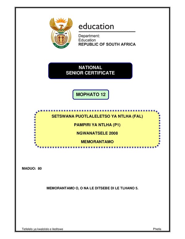 Sesotho Fal P1 Memo