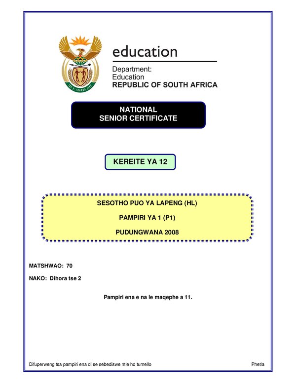 Sesotho Hl P1