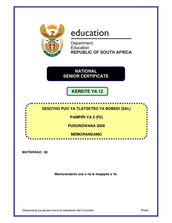 Sesotho Sal P2 Memo