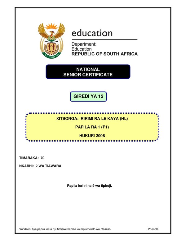 Xitsonga Hl P1