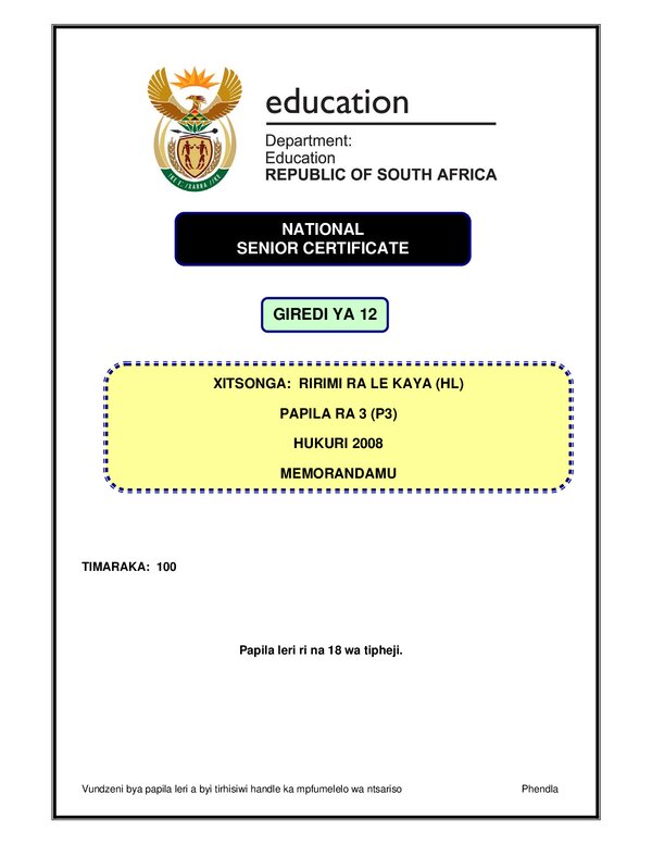 Xitsonga Hl P3 Memo