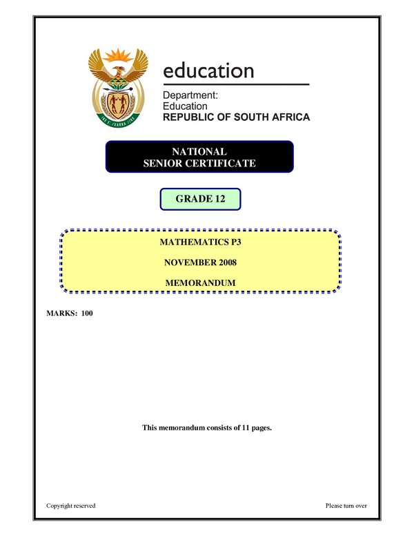 Mathematics P3 English Memo
