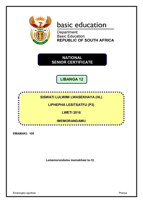 Siswati Hl P3 Memo