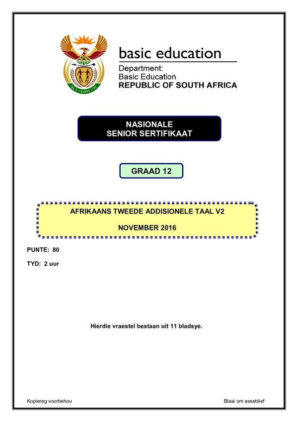 Grade 12 Afrikaans past paper 2000 – Afrikaans SAL P2