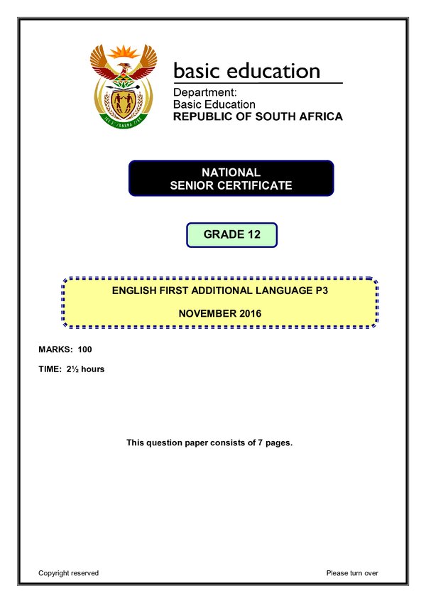 Grade 12 English past paper 1992 – English FAL P3