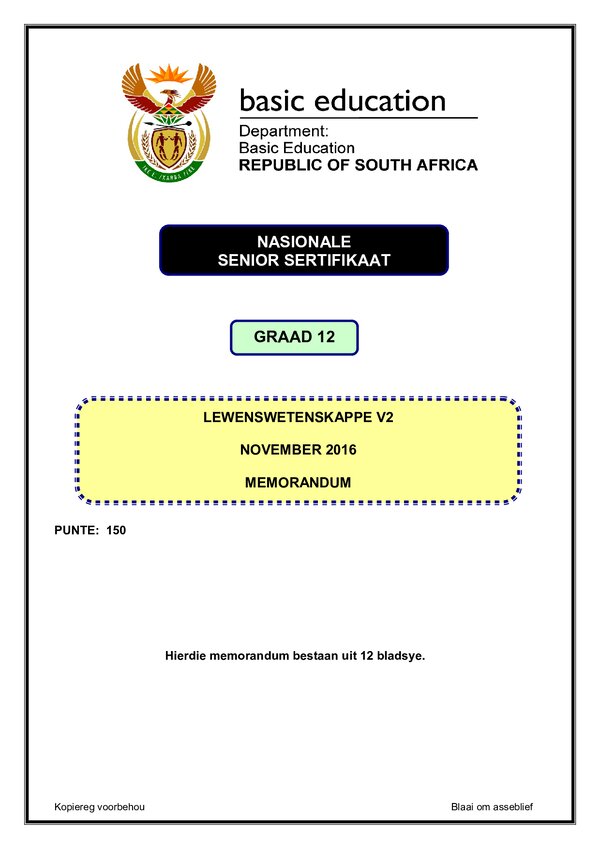Life Sciences Memo 2 (Afrikaans)