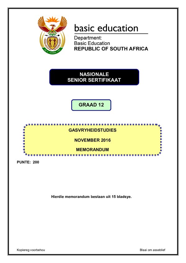 Hospitality Studies Memo 1 (Afrikaans)