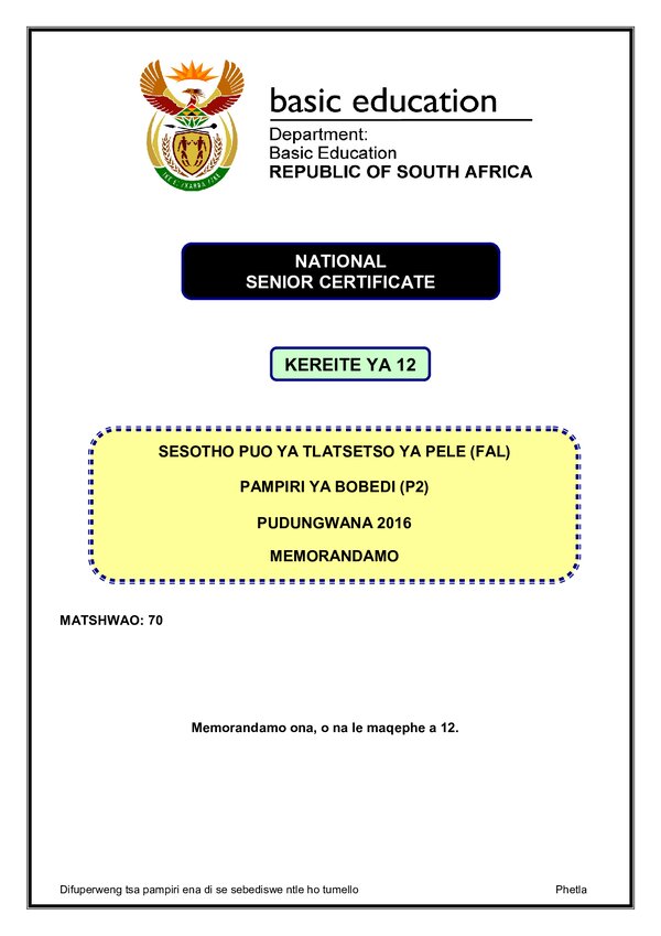 Sesotho Fal P2 Memo