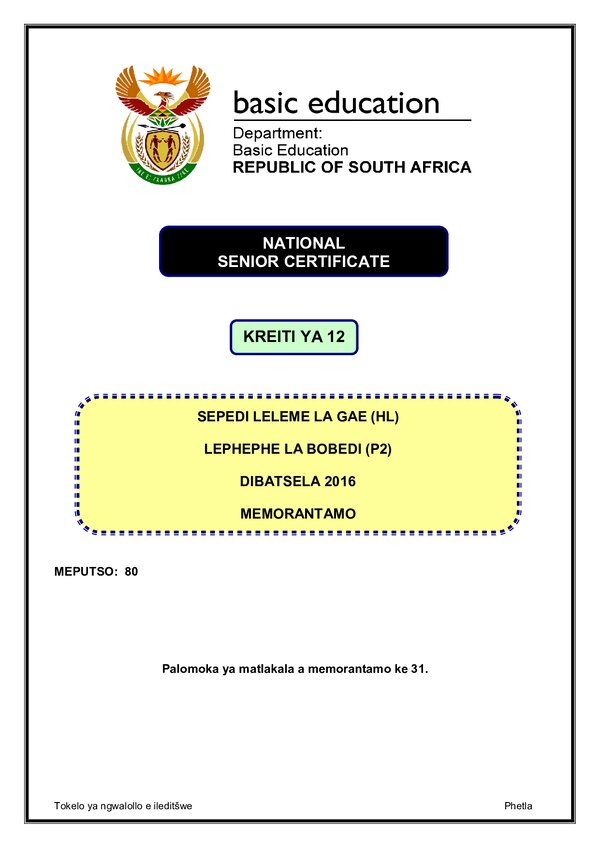Sepedi Fal P2 Memo